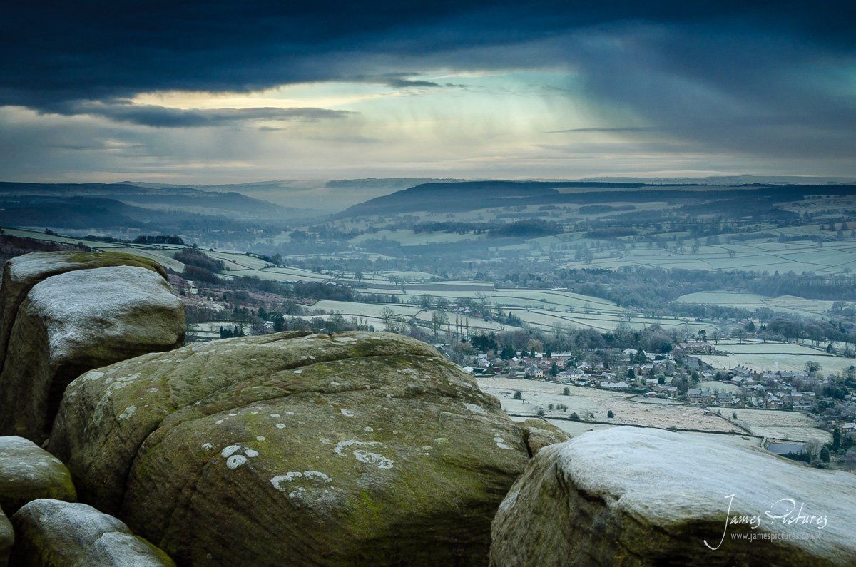 Looking down from a cold Curbar Edge