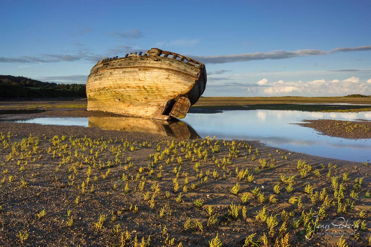 One of the stranded boats in Dulas Bay, North Wales with some fabulous front lighting as the sun starts to set behind me.