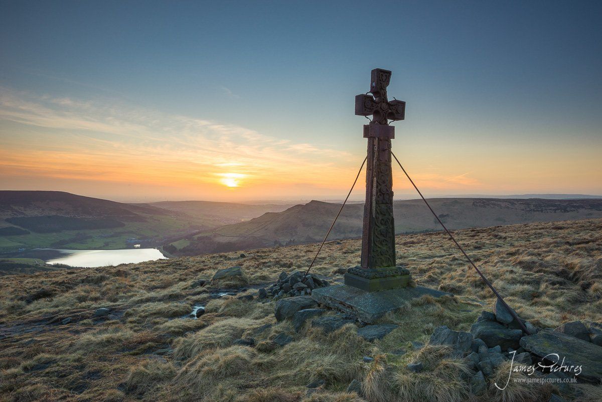 Ashway Cross Overlooking Dove Stone Reservoir, Ashway Cross is a memorial to James Platt former MP for Oldham, who was killed in a grouse shooting accident in 1857.