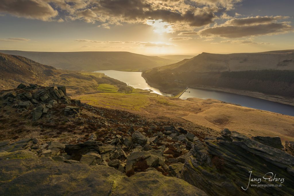 Overlooking Dove Stone Reservoir from Ashway Rocks, a wonderful outcrop of gritstone rocks to admire the views from.