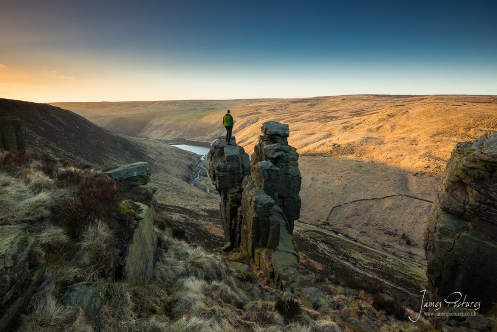 Admiring the views over Saddleworth Moor and Greenfield Reservoir.