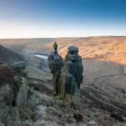 Admiring the views over Saddleworth Moor and Greenfield Reservoir.