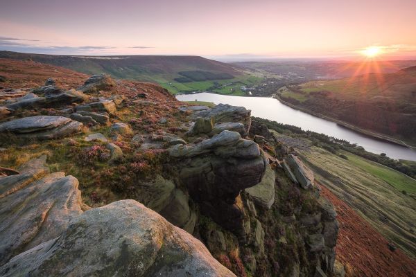 the view from Dove Stone Edge on Saddleworth Moor at sunset