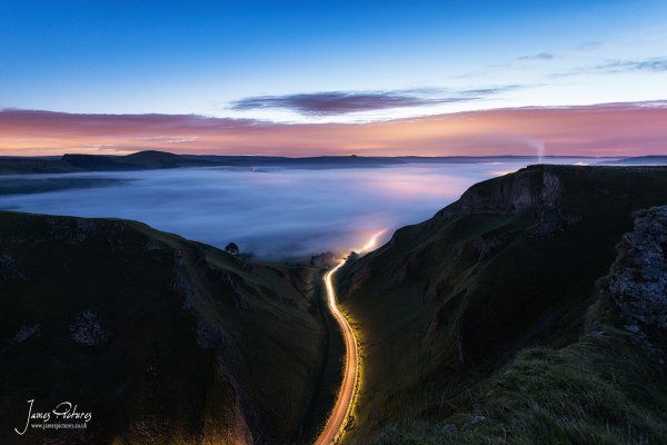 Winnats Pass Mist And Light Trails