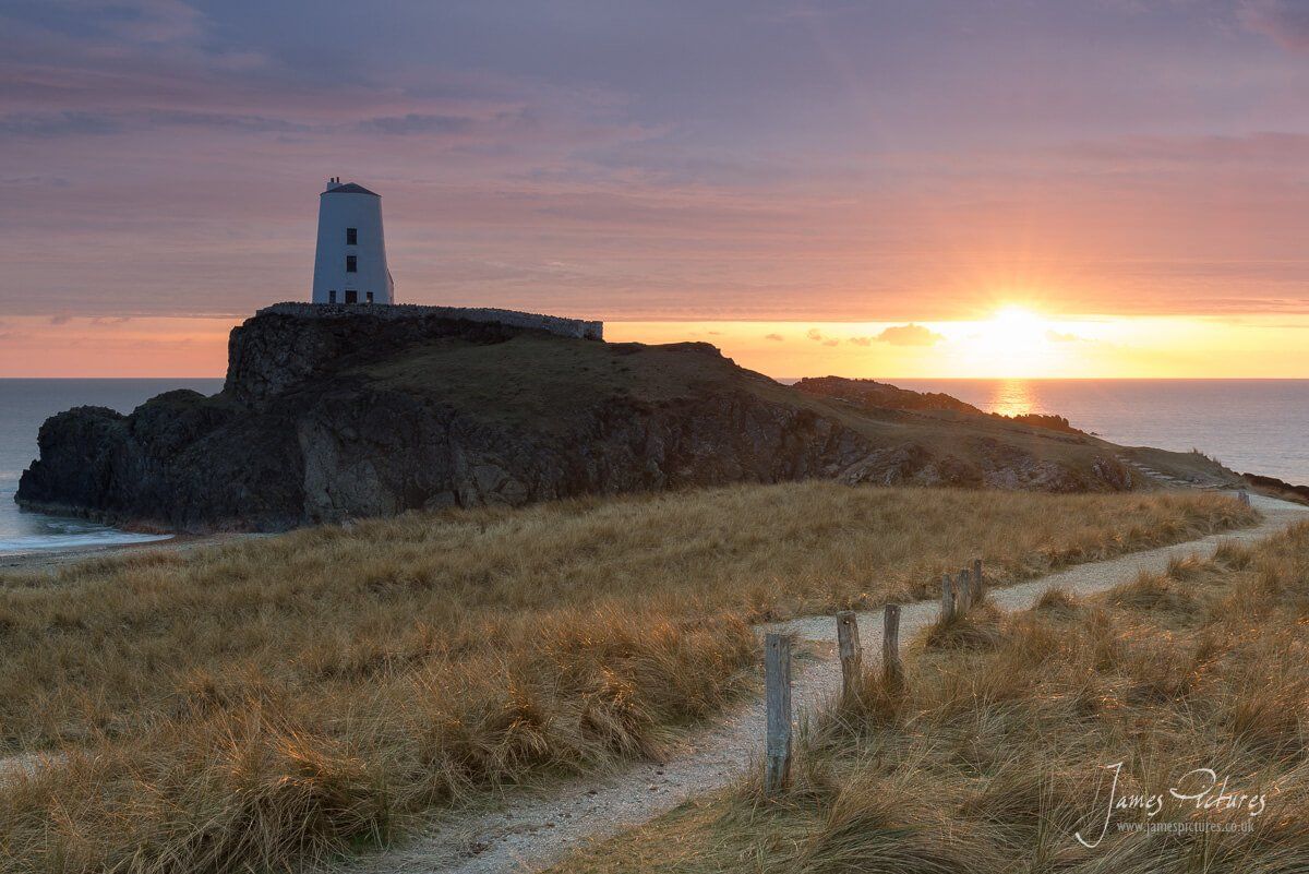 I was lucky with the weather for this sequence of shots, As I waited for the sun to set on Llanddwyn Island, Anglesey the sun cast some fabulous light onto the dry grasses in front of me, and the sky turned a stunning purple and red.